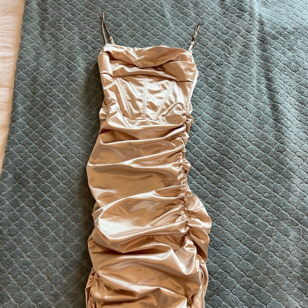 Corset midi ruched dress in beige